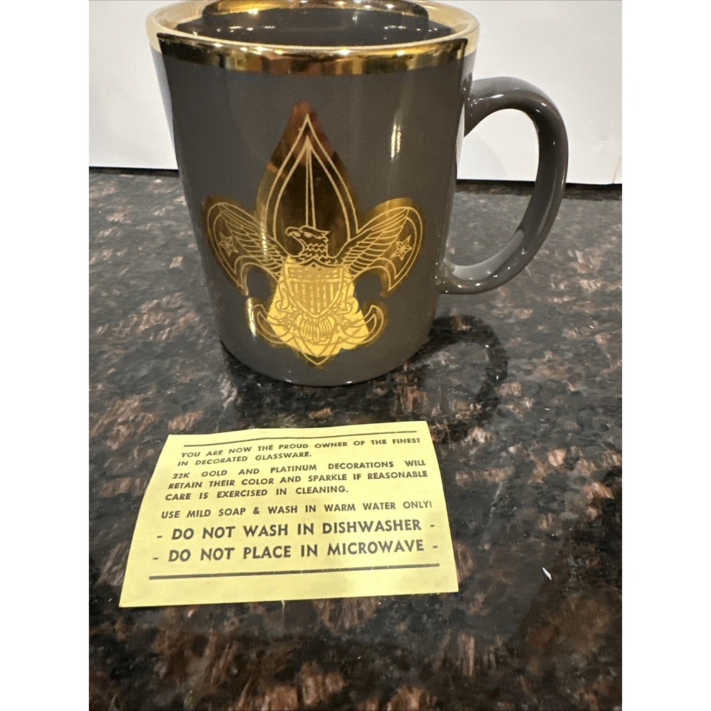 BSA Boy Scouts of America Scout Gray Coffee Mug 22K Gold W/ Certificate